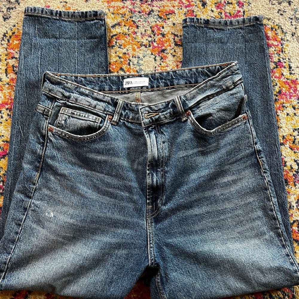 Zara Blue Straight-Leg Jeans Classic Denim